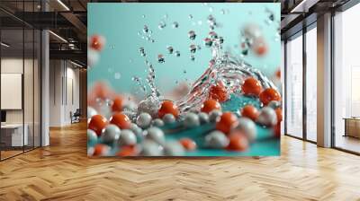  Orange and white balls scatter against a blue and teal backdrop, water splashing from some Wall mural