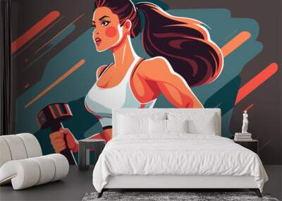 A beautiful young girl exercising in the gym, a fit woman working out, Sport Beautiful, girl. 2d Vector, flat illustration, flat, EPS 10. Wall mural