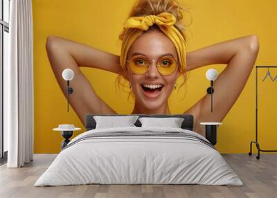 A woman wearing a yellow bow in her hair Wall mural