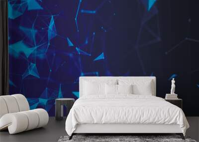 Abstract digital connection moving dots and lines. Technology background. Network connection structure. Colored polygonal space. Plexus effect. 3d Widescreen. Vector illustration. Wall mural