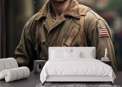 An american soldier in an army uniform, WW2 soldier. Created with Generative Ai technology. Wall mural