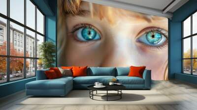 blue eyes, blonde hair, toothbrush in mouth Wall mural