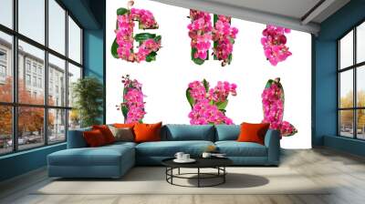 Design letters of the alphabet from flowers of orchids. Wall mural