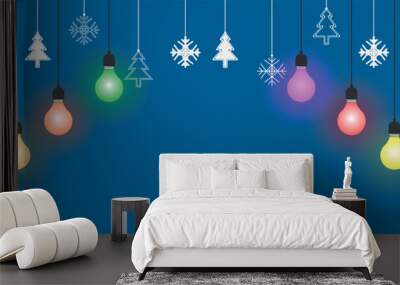 christmas and new year background on blue background with place for text Wall mural