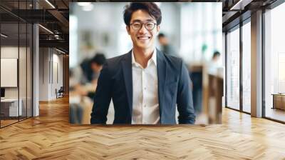 Confident handsome and successful asian man smiling and looking determined. Generative AI Wall mural