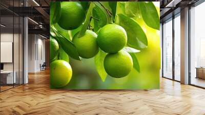 green lime citrus hanging on a tree. created using generative ai technology. Wall mural