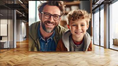 Happy Father Day. Father and son smiling happily. Generative AI Wall mural