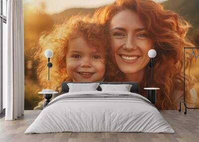 Happy Mother's Day. Mather and daughter smiling happily.  Wall mural