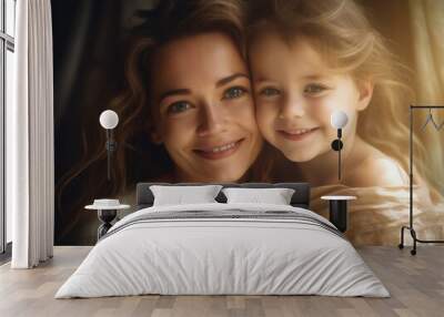 Happy Mother's Day. Mather and daughter smiling happily.  Wall mural