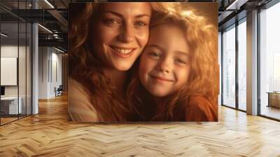 Happy Mother's Day. Mather and daughter smiling happily.  Wall mural