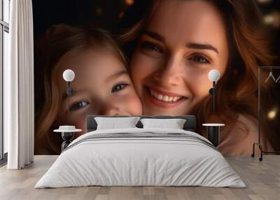 Happy Mother's Day. Mather and daughter smiling happily. Generative AI Wall mural