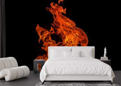 Fire flame isolated over black background, abstract texture Wall mural