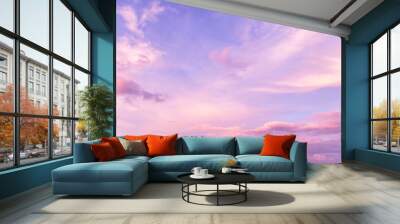 Pink purple violet cloudy sky. Beautiful soft gentle sunrise, sunset with cirrus clouds background texture	 Wall mural