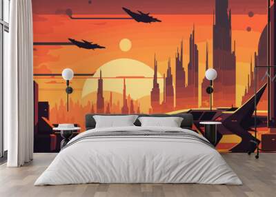 Illustration of the futuristic city in space, vector, Eps 10  Wall mural