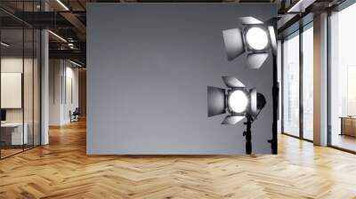 Equipment for photo studio and fashion photography. Light gray background. Ready to shoot concept. Wall mural