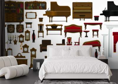 Large set for the interior. furniture and home decoration. Set for interior design in the old style. Wall mural