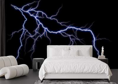 Massive lightning bolt with branches isolated on black background. Branched lightning bolt. Electric bolt. Wall mural