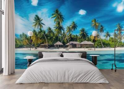 Perfect tropical beach landscape. Vacation holidays background. Generative AI Wall mural