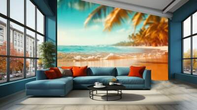 Perfect tropical beach landscape. Vacation holidays background. Generative AI Wall mural