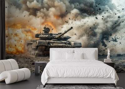 Photo of a modern tank in action. AI generated. Wall mural