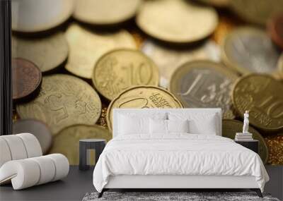 Pile of Euro coins. Various EURO coins for business money, financial cash, currency and economy concept Wall mural