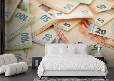 Pile of euro paper banknotes as finance background Wall mural