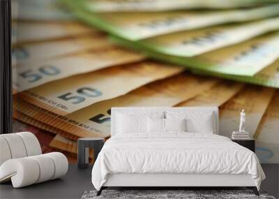 Pile of euro paper banknotes as finance background Wall mural