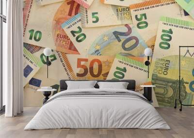 Pile of euro paper banknotes as finance background Wall mural