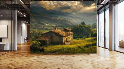 Rural house in the countryside. AI generated. Wall mural