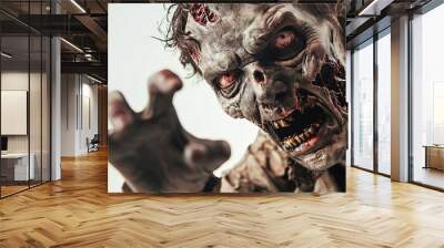 Scary zombie on a white background. Created with Generative Ai technology. Wall mural