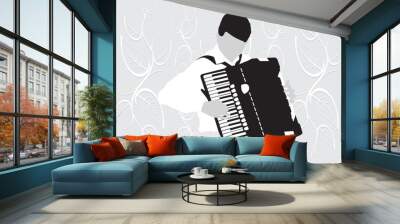 Silhouette musician, accordion player on white background, vector illustration. Wall mural