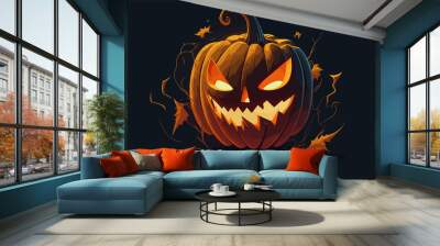 Spooky scary Halloween pumpkin, 2d vector illustration. Wall mural