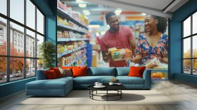 the couple in grocery store Wall mural