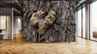 Tree trunk bark with heart-shaped growth. Close up. Wall mural