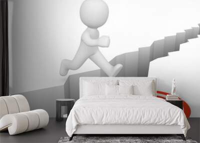 3d man running over chasm on the way to target. 3d render. Wall mural