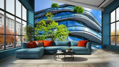 eco friendly modern glass office building with green environment Wall mural