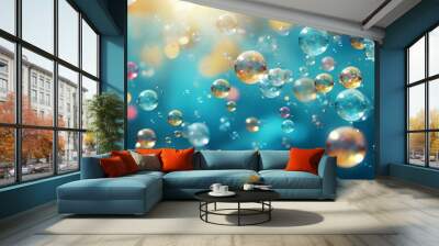 Abstract blue water and wine bubbles background with copy space for design and advertising purposes Wall mural