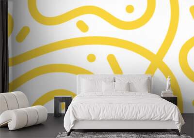 Abstract noodle pattern. Graphic spaghetti background with yellow ramen noodles. Isolated vector illustrations on white background. Wall mural