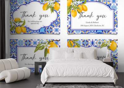 Amalfi Coast Thank You Card, blue tiles and lemons Wall mural