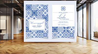 Blue Tile Wedding Invitation, bridal shower vector Wall mural