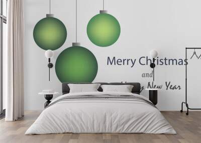 Christmas greeting card with gree balls. Wall mural