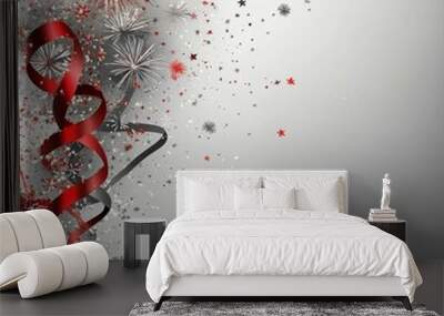 Happy new year red gray background, modern, Vintage Wall mural