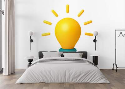 3d light bulb, light idea icon team processes brainstorming on idea development cartoon style vector Wall mural