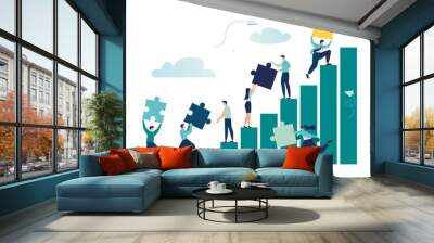 Business concept. Team metaphor. people connecting puzzle elements. Vector illustration flat design style. Symbol of teamwork, cooperation, partnership. Wall mural