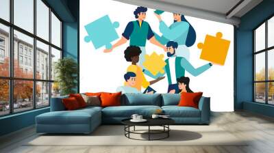 jigsaw puzzles are a great element of team work and search for ideas. business teamwork together people connect puzzle elements. vector illustration in flat style Wall mural