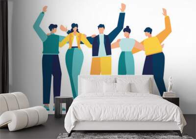 Vector illustration, happy friendship day with a diverse group of friends of people hugging together to celebrate a special event. Wall mural