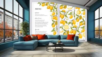 Lemon summer wedding card menu, citrus bridal menu Wall mural