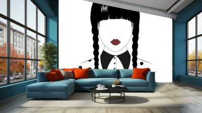 Silhouette of a girl with two pigtails Wall mural