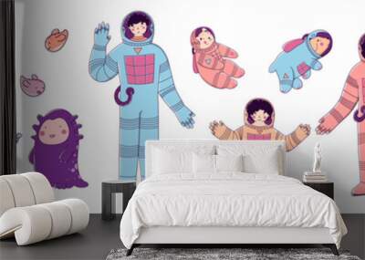 Space astronaut family. Space travel, mission to Mars, tourism, colonization of Mars. Wall mural