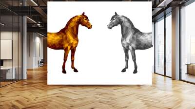 two horses stand opposite each other, isolated image on a white background in the style of low poly, amber and silver Wall mural